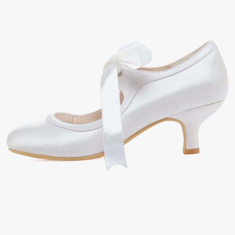 ELEGANTPARK Lace Wedding Shoes Closed Toe Bridal Women Mary Jane Low Heels Pumps